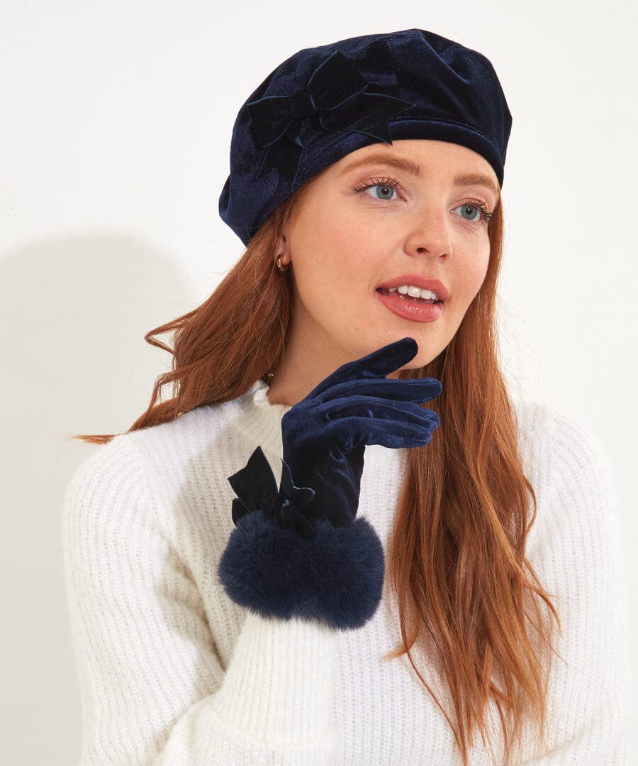 Gifts | Accessories & Jewellery | Sale Accessories & Jewellery | Women's | Women's | Women's Joe Browns After Dark Bow Trim Beret Midnight Blue