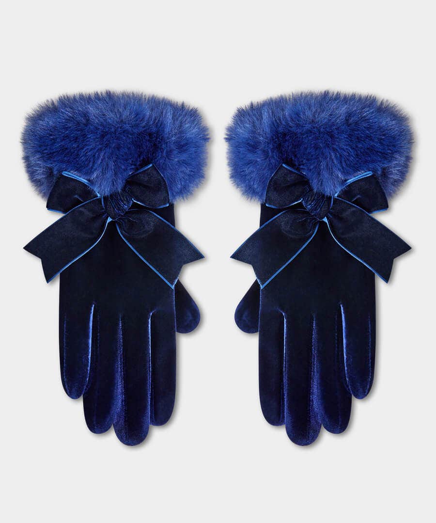 Gifts | Accessories & Jewellery | Sale Accessories & Jewellery | Women's | Women's | Women's Joe Browns After Dark Faux Fur Trim Gloves Midnight Blue