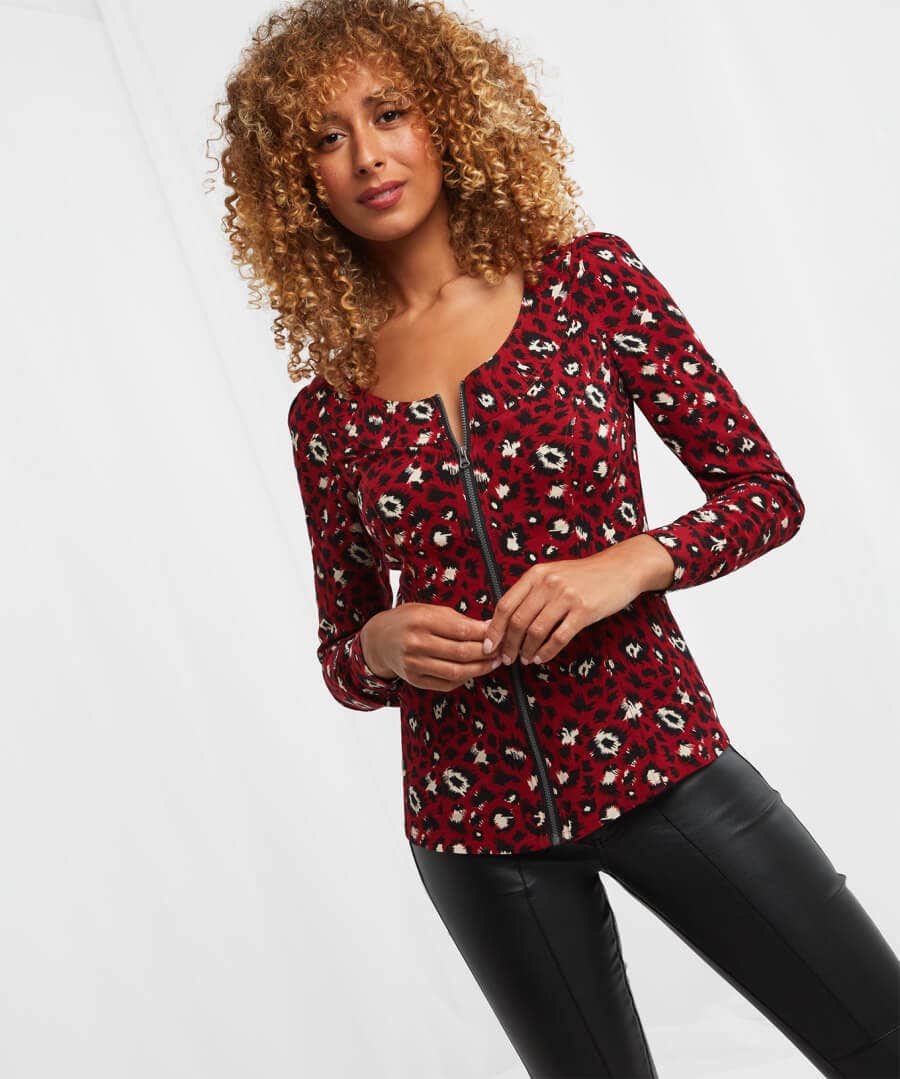 Sale Tops, Tunics & Blouses | Women's Joe Browns Amazing Animal Zip Top Red