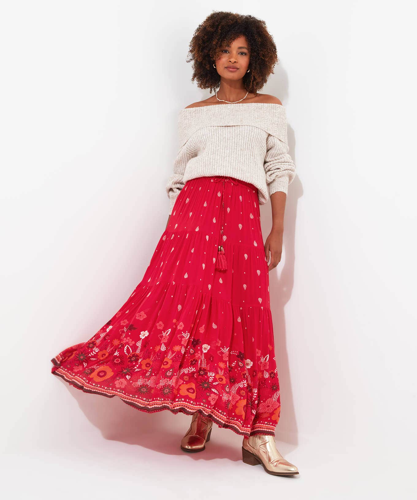 Skirts | Sale Skirts | Women's | Women's Joe Browns Border Print Skirt Red