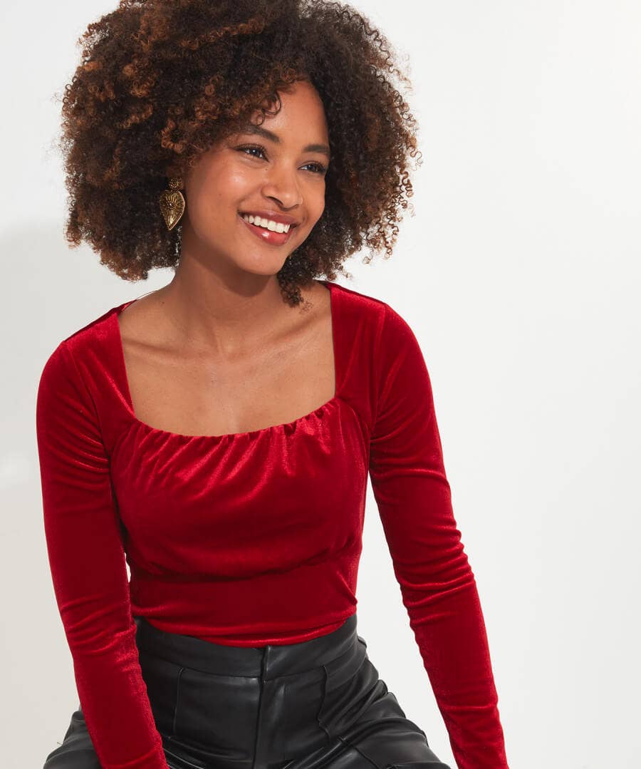 Shop Women's Collection | Occasion Outfits | Tops, Tunics & Blouses | Sale Tops, Tunics & Blouses | Top Picks | Top Picks | Women's | Women's Joe Browns Christa Velour Top Red