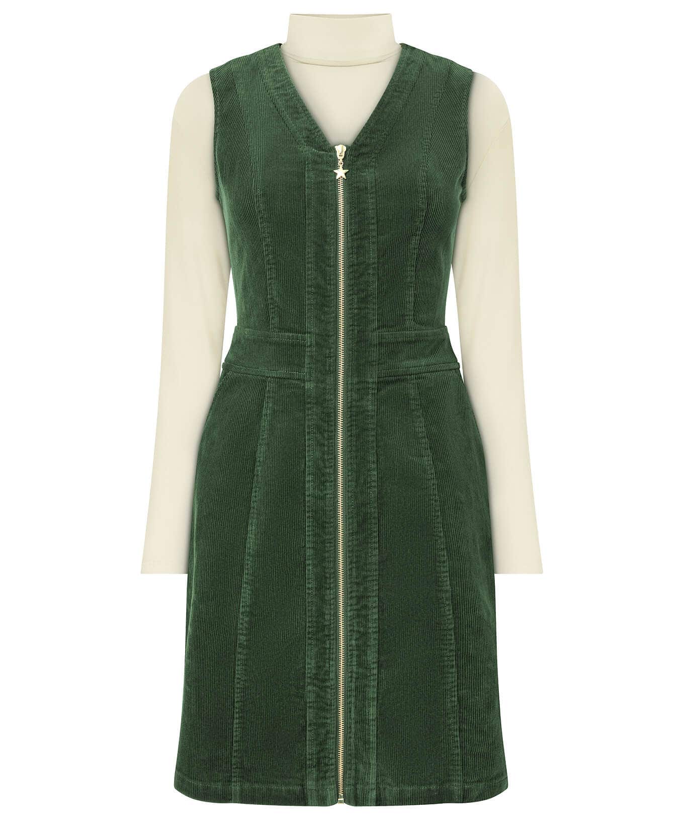 Shop Women's Collection | Vintage & Retro Dresses | Dresses | Sale Dresses | Top Picks | Top Picks | Women's | Women's Joe Browns Confident Cord Pinafore Dress Green