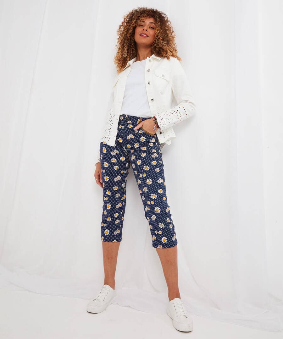 Sale Jeans & Trousers | Women's Joe Browns Dots And Daisies Crop Trousers Blue