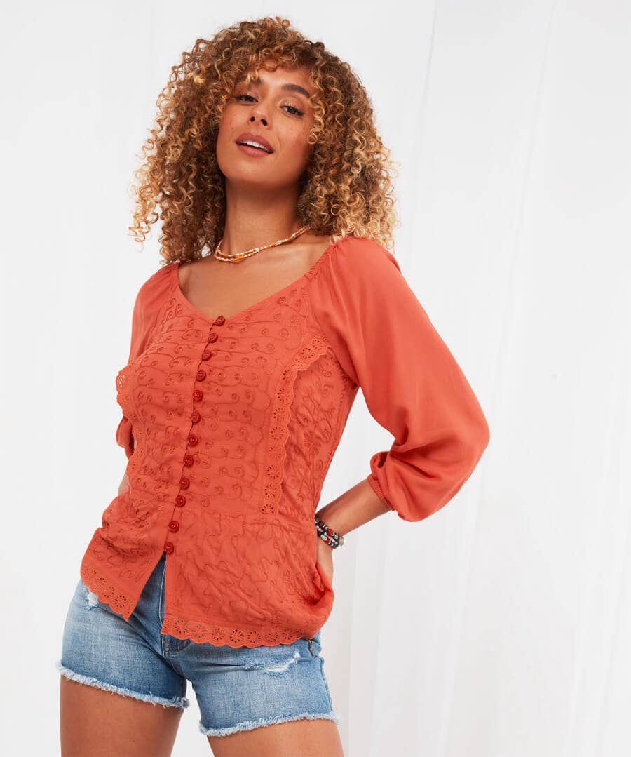 Sale Tops, Tunics & Blouses | Women's Joe Browns Embroidered Elegance Top Orange / White