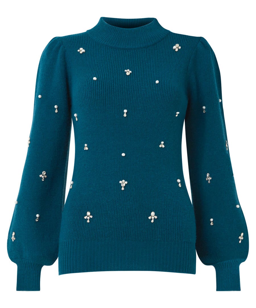 Shop Women's Collection | Occasion Outfits | Cardigans & Coatigans | Sale Knitwear & Jumpers | Top Picks | Top Picks | Top Picks | Women's Joe Browns Exquisite Embellished Jumper Teal