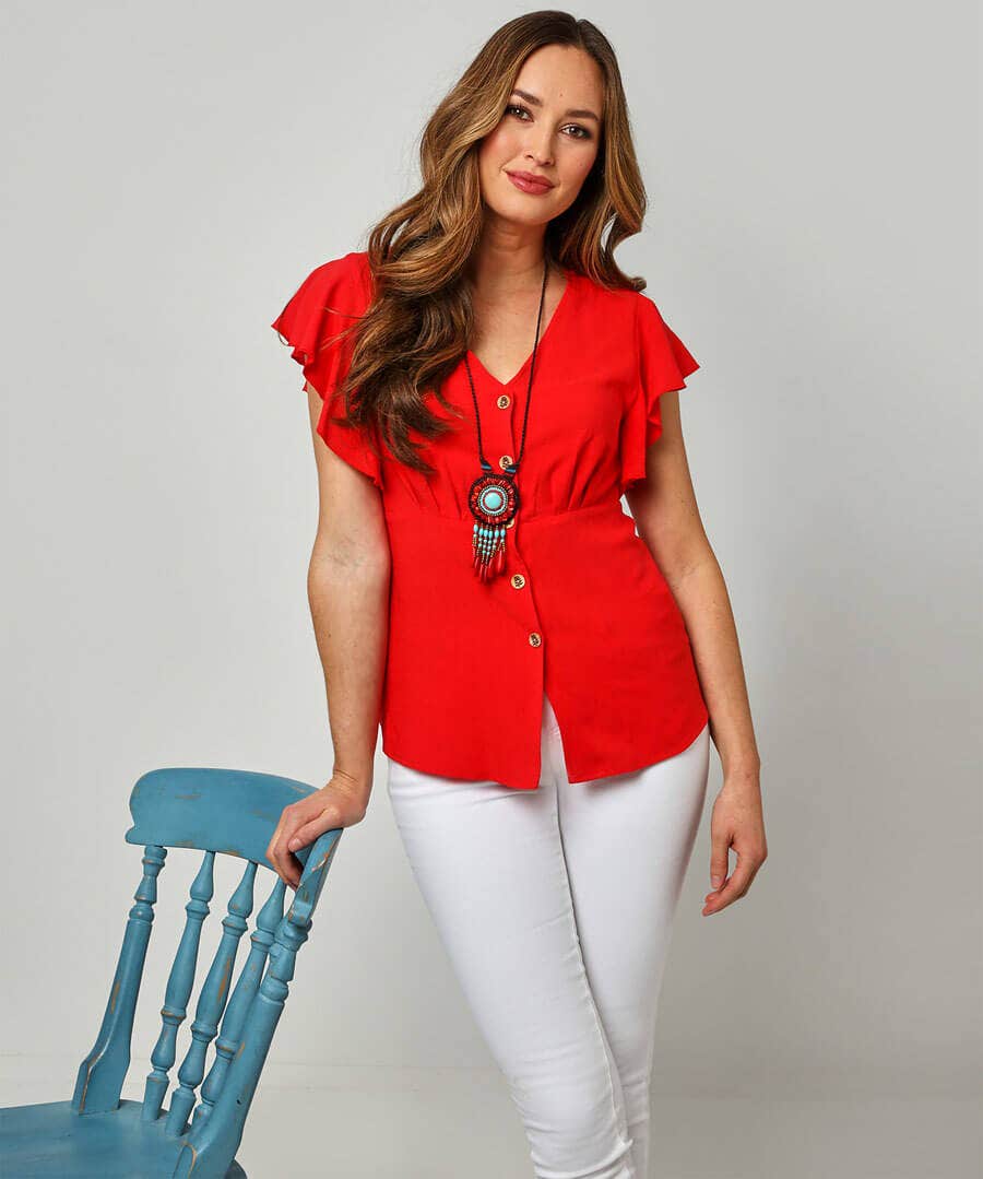 Sale Tops, Tunics & Blouses | Women's Joe Browns Frill Sleeve Blouse Red