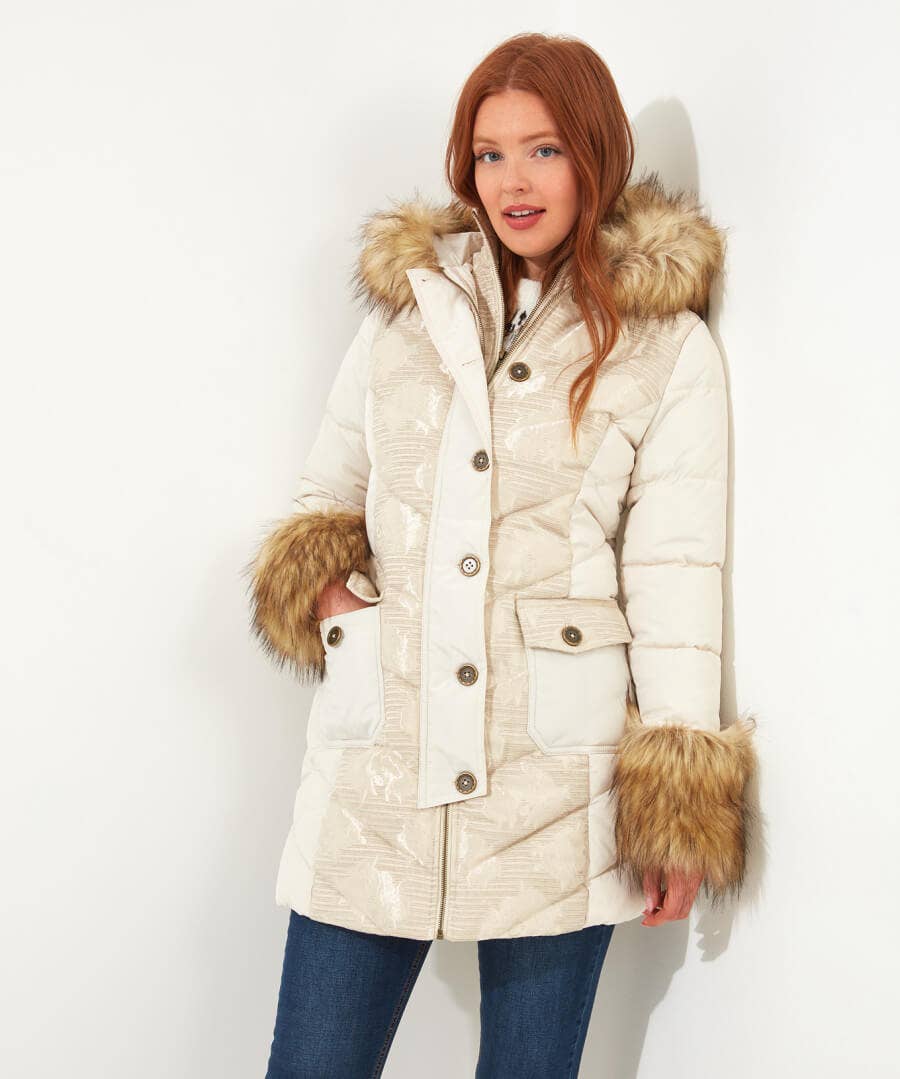 Shop Women's Collection | Coats & Jackets | Top Picks | Women's Joe Browns Fur Trim Puffa Coat Cream