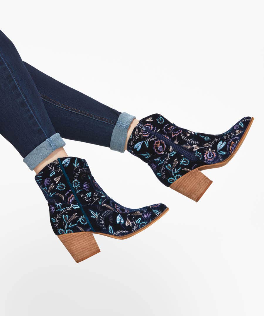 Knee High Boots | Ankle Boots | Boots & Shoes | Sale Boots & Shoes | Top Picks | Top Picks | Women's | Women's Joe Browns Gigi Embroidered Velvet Boots Navy Multi