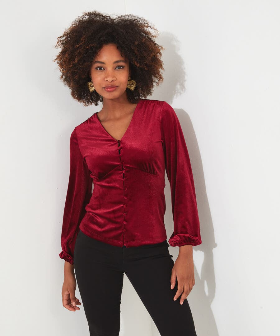 Shop Women's Collection | Occasion Outfits | Tops, Tunics & Blouses | Sale Tops, Tunics & Blouses | Top Picks | Top Picks | Women's | Women's Joe Browns Gorgeous Velour Button Top Berry