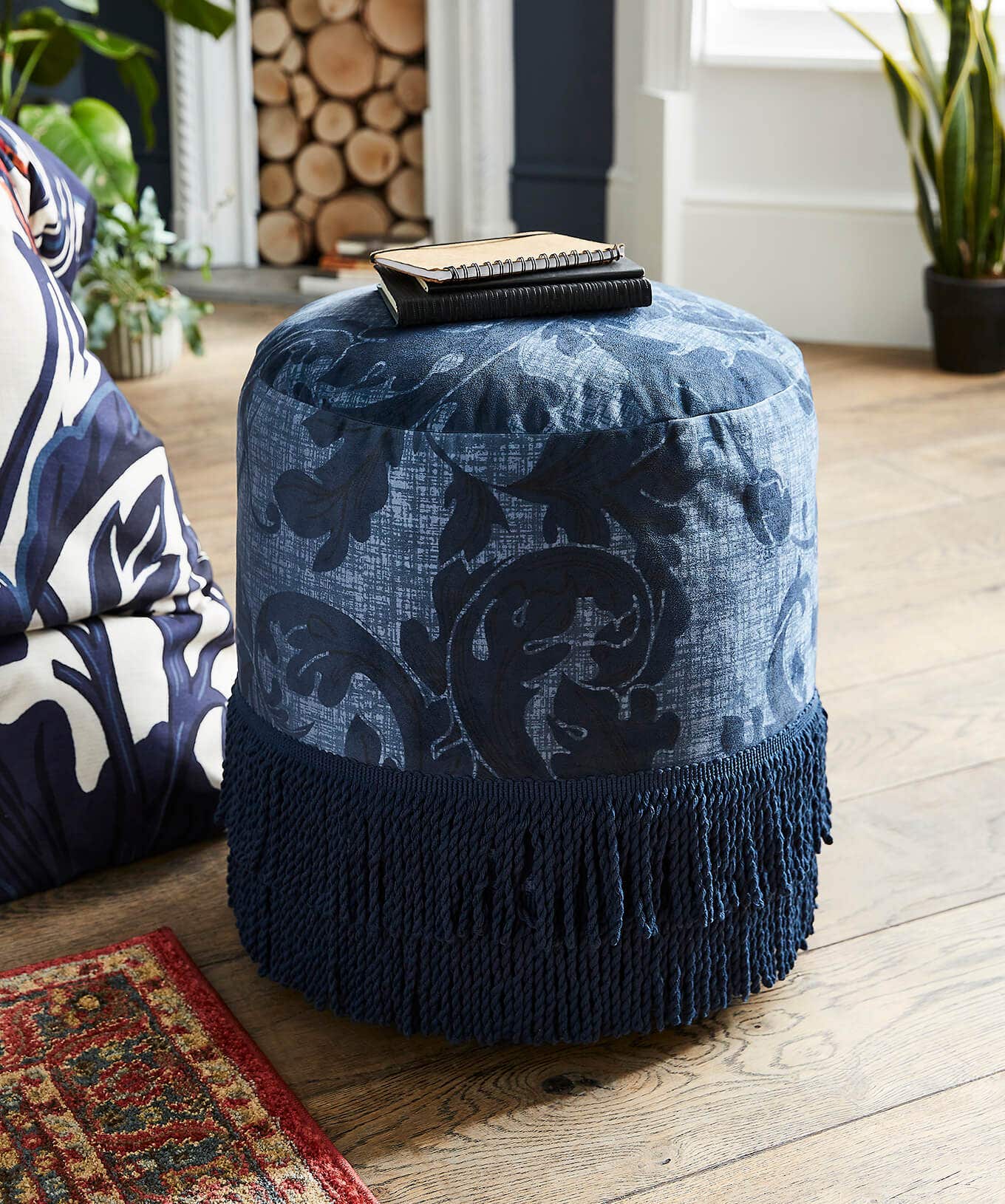 Floral Décor | Sale Furniture | Home | Home Joe Browns Heritage Fringed Velvet Footstool Navy / Green