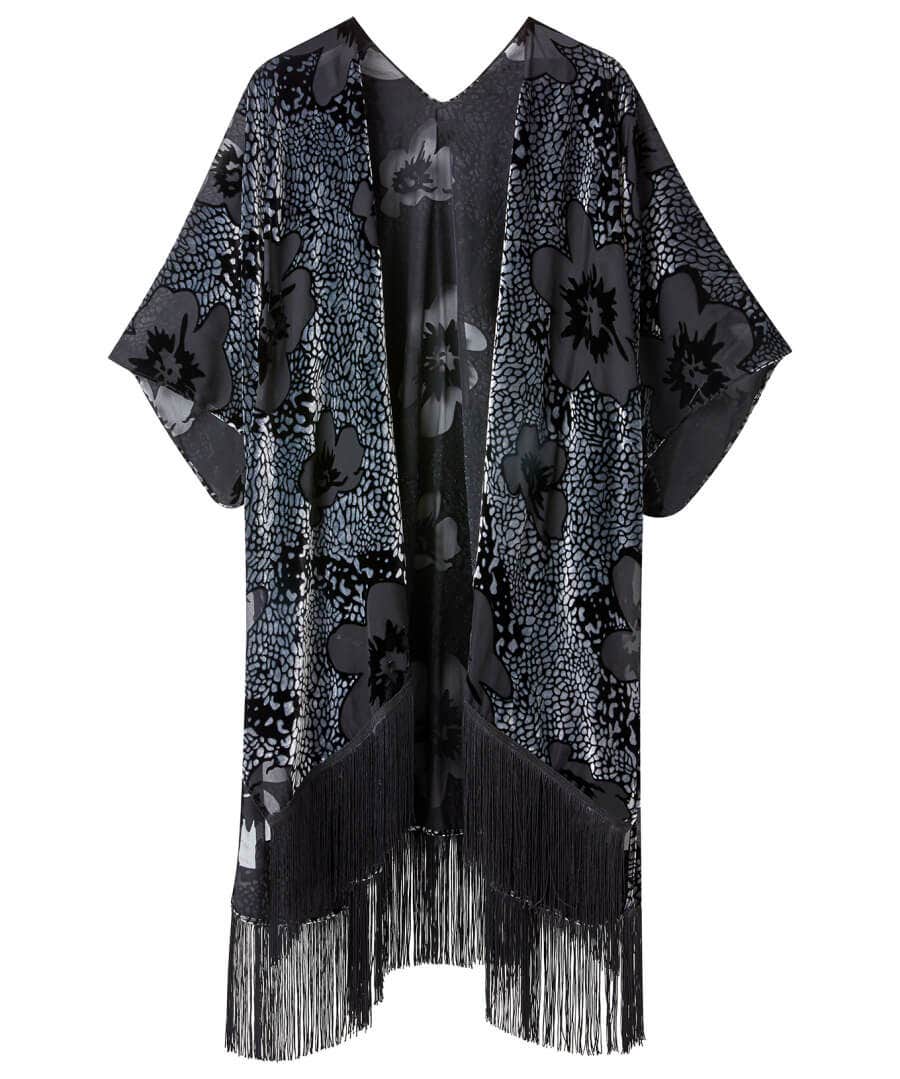 Occasion Outfits | Gifts | Cardigans & Coatigans | Accessories & Jewellery | Sale Accessories & Jewellery | Top Picks | Women's | Top Picks | Women's | Women's Joe Browns Lara Burn Out Tassel Kimono Silver/Black