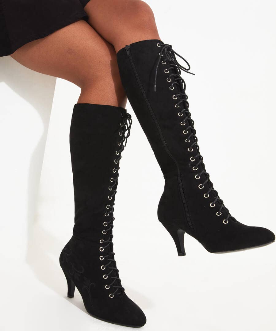 Knee High Boots | Party Footwear | Boots & Shoes | Top Picks | Top Picks | Women's Joe Browns Layla Lace Up Embroidered Boots Black