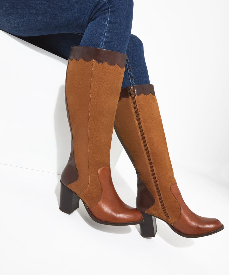 Knee High Boots | Boots & Shoes | Top Picks | Women's Joe Browns Made You Look Suede Leather Boots Tan Multi