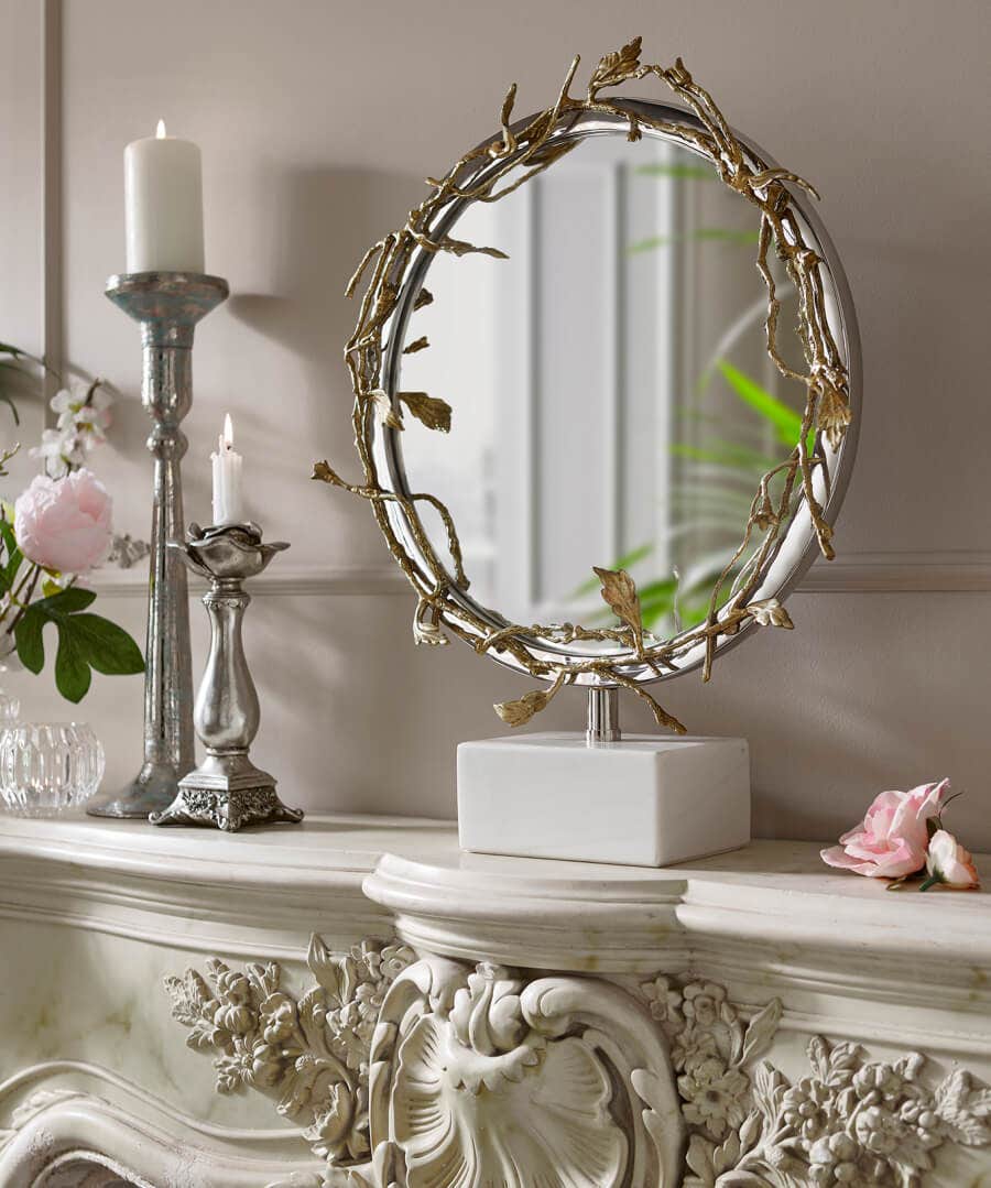 Living Room | Nouveau Reflections | Mirrors | Home Accessories | Gifts | Home | Home | Home | Home | Women's Joe Browns Nouveau Brass Table Mirror With Stone Base Gold