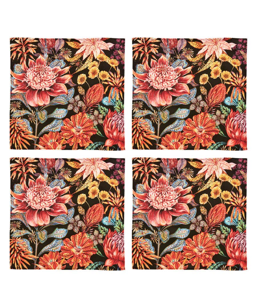 Endless Sunsets | Floral Décor | Nature Décor | Kitchen | Home | Home | Home | Home Joe Browns Pack Of 4 Fantastically Floral Cotton Napkins Black