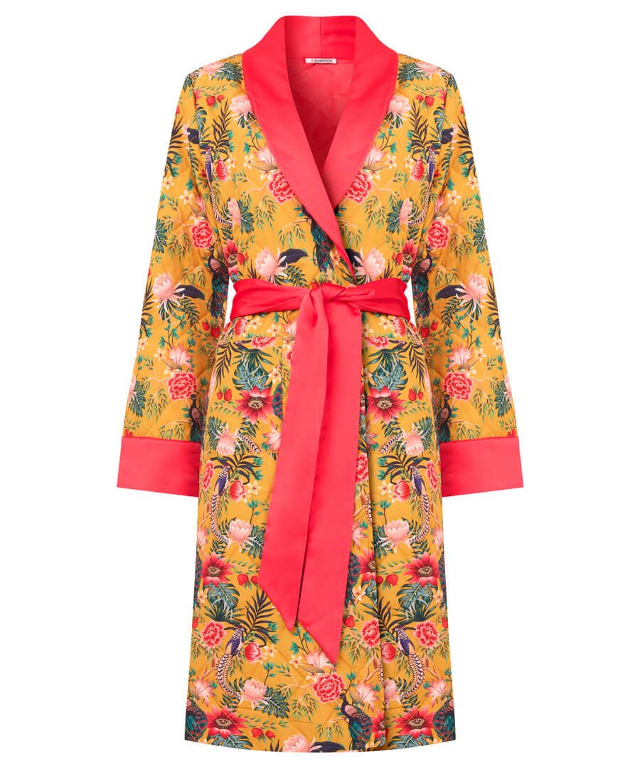 Pyjamas & Loungewear | Gifts | Sale Pyjamas & Loungewear | Women's | Women's | Women's Joe Browns Peacock Print Dressing Gown Gold