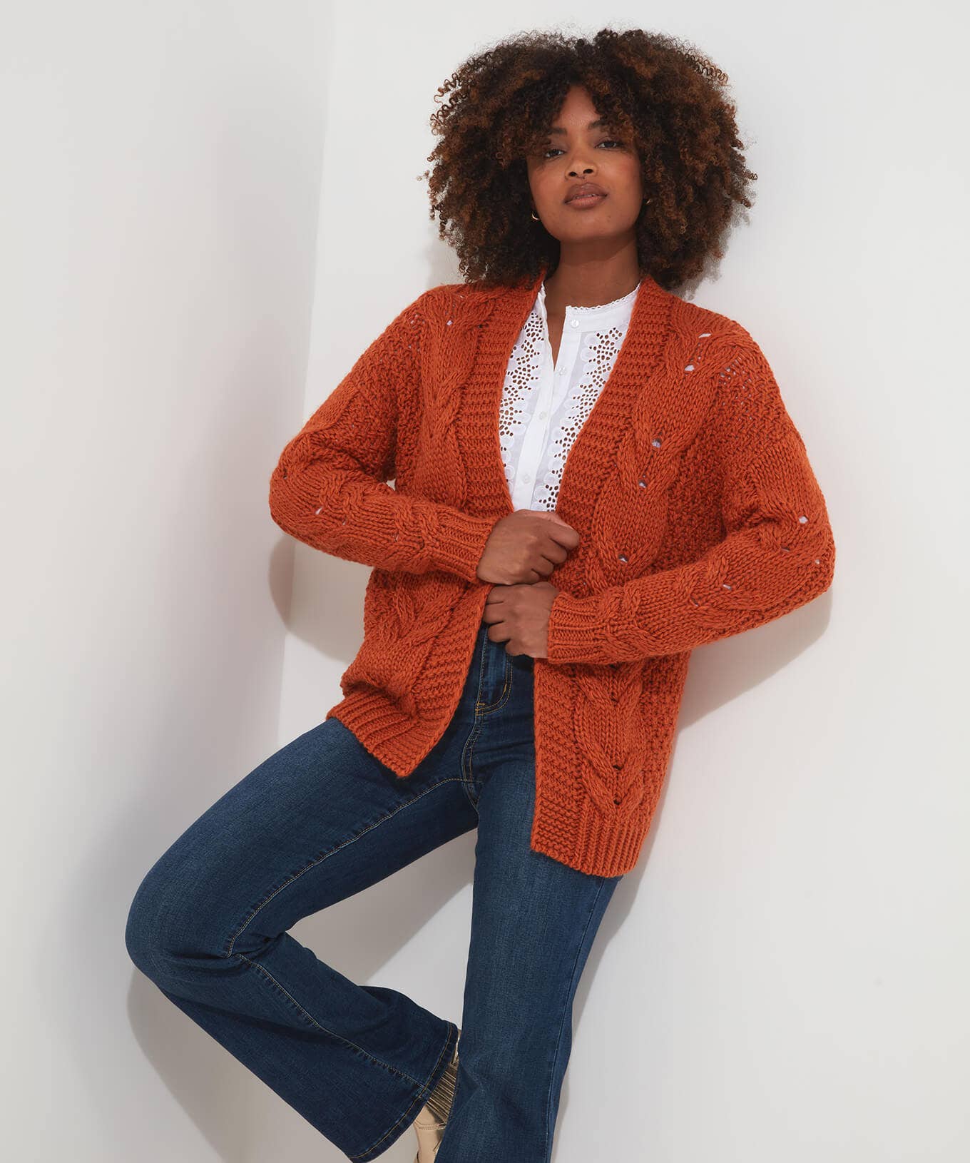 Cardigans & Coatigans | Sale Knitwear & Jumpers | Top Picks | Women's Joe Browns Perfect Slouchy Cardigan Burnt Orange / Black