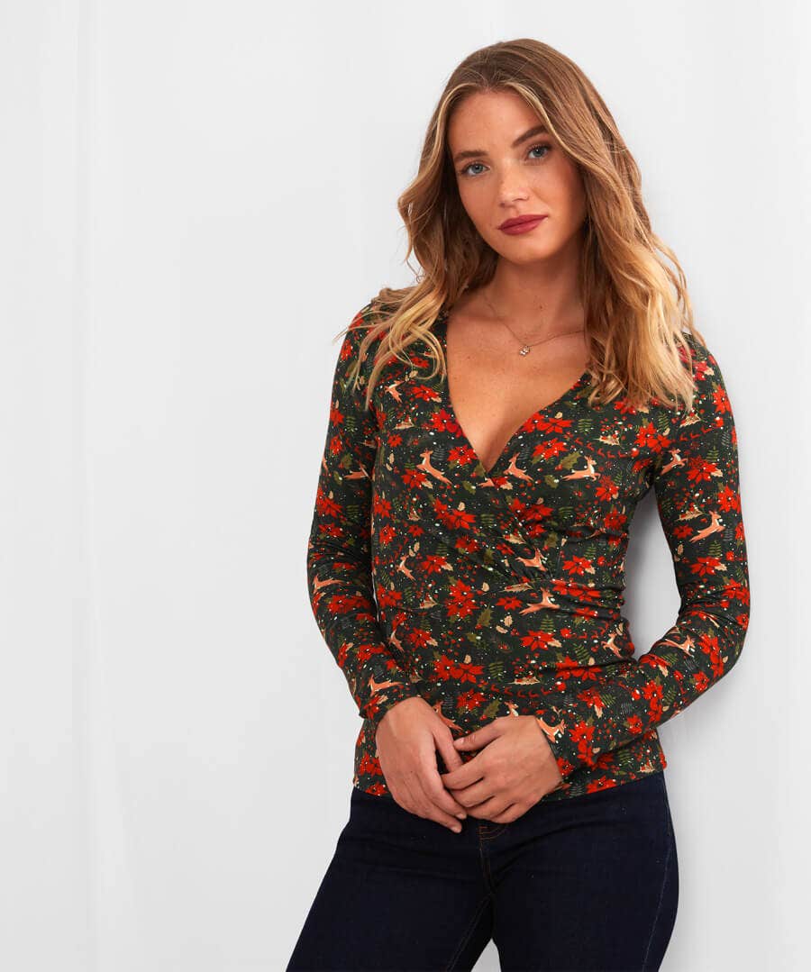 Tops, Tunics & Blouses | Half Price Christmas Styles | Sale Tops, Tunics & Blouses | Women's | Women's | Women's Joe Browns Radiant Reindeer Wrap Top Green