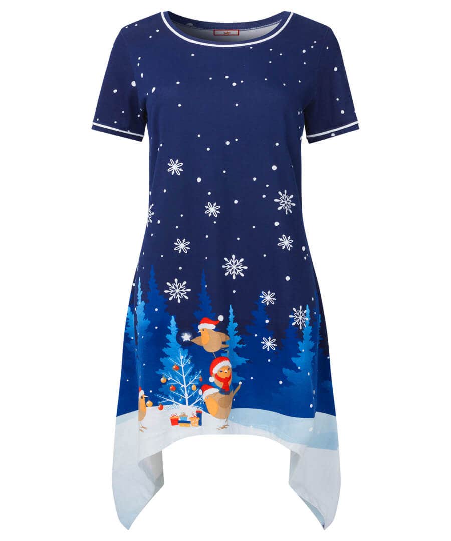 Half Price Christmas Styles | Sale Pyjamas & Loungewear | Women's | Women's Joe Browns Rocking Robin Nightie Navy