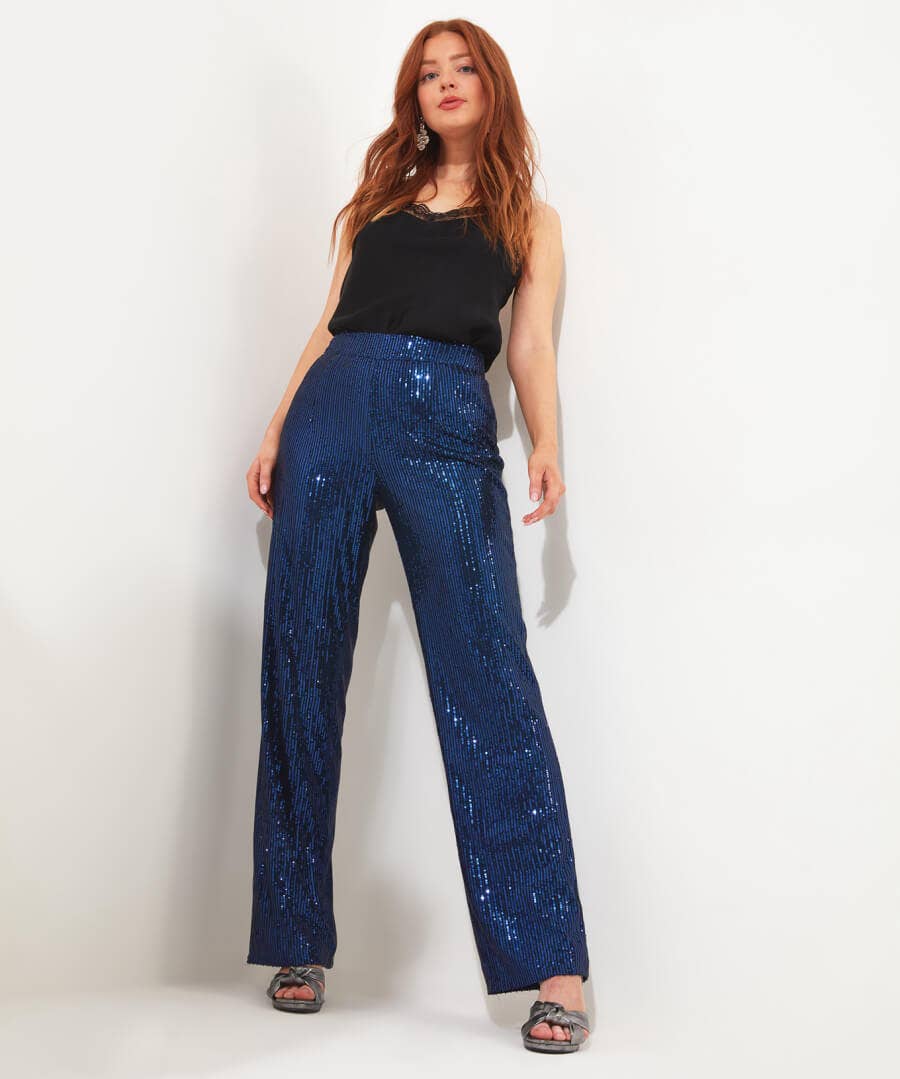 Shop Women's Collection | Occasion Outfits | Jeans & Trousers | Sale Jeans & Trousers | Top Picks | Top Picks | Women's | Women's Joe Browns Sassy Sequin Trousers Blue