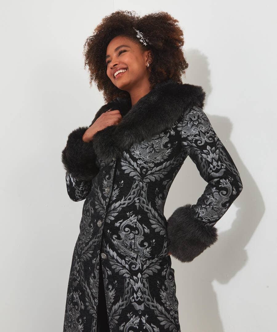 Shop Women's Collection | Occasion Outfits | Coats & Jackets | Top Picks | Top Picks | Women's Joe Browns Statement Jacquard Coat Black/Silver