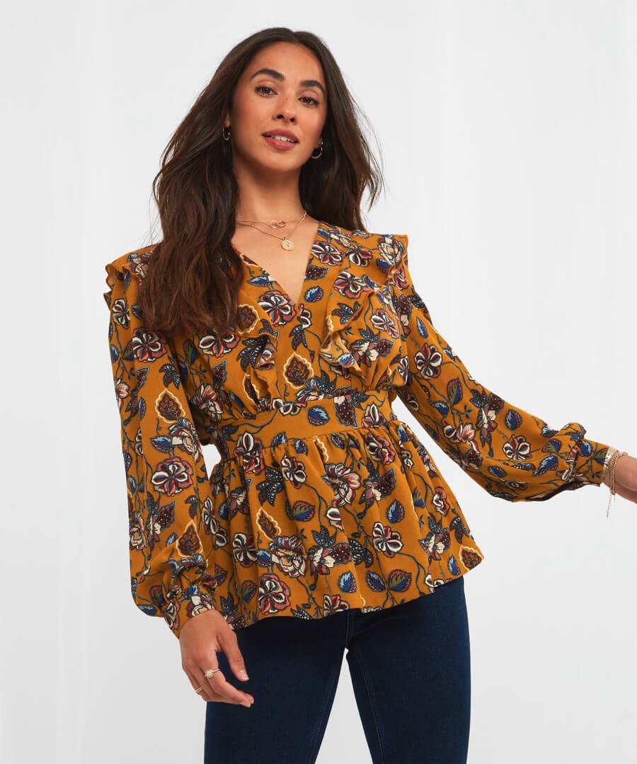 Sale Tops, Tunics & Blouses | Women's Joe Browns Wonderful Floral Frill Top Ochre